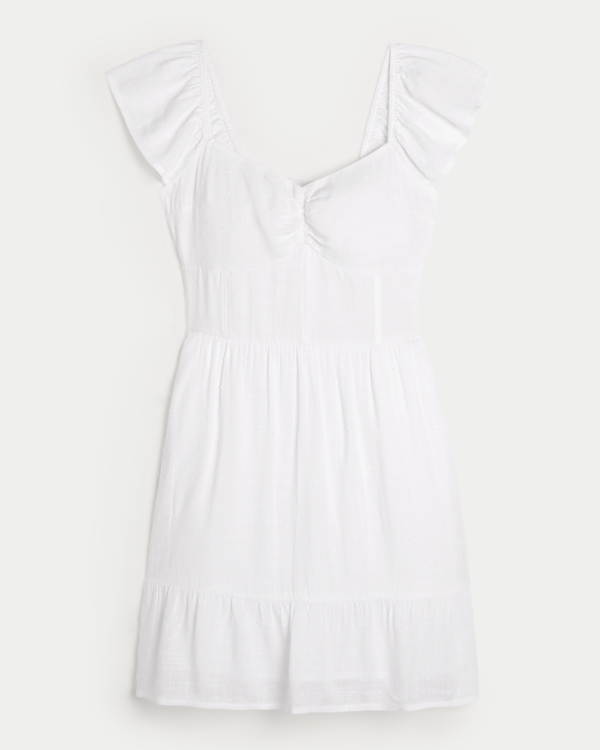 Short-Sleeve Cinch Bust Skort Dress, White