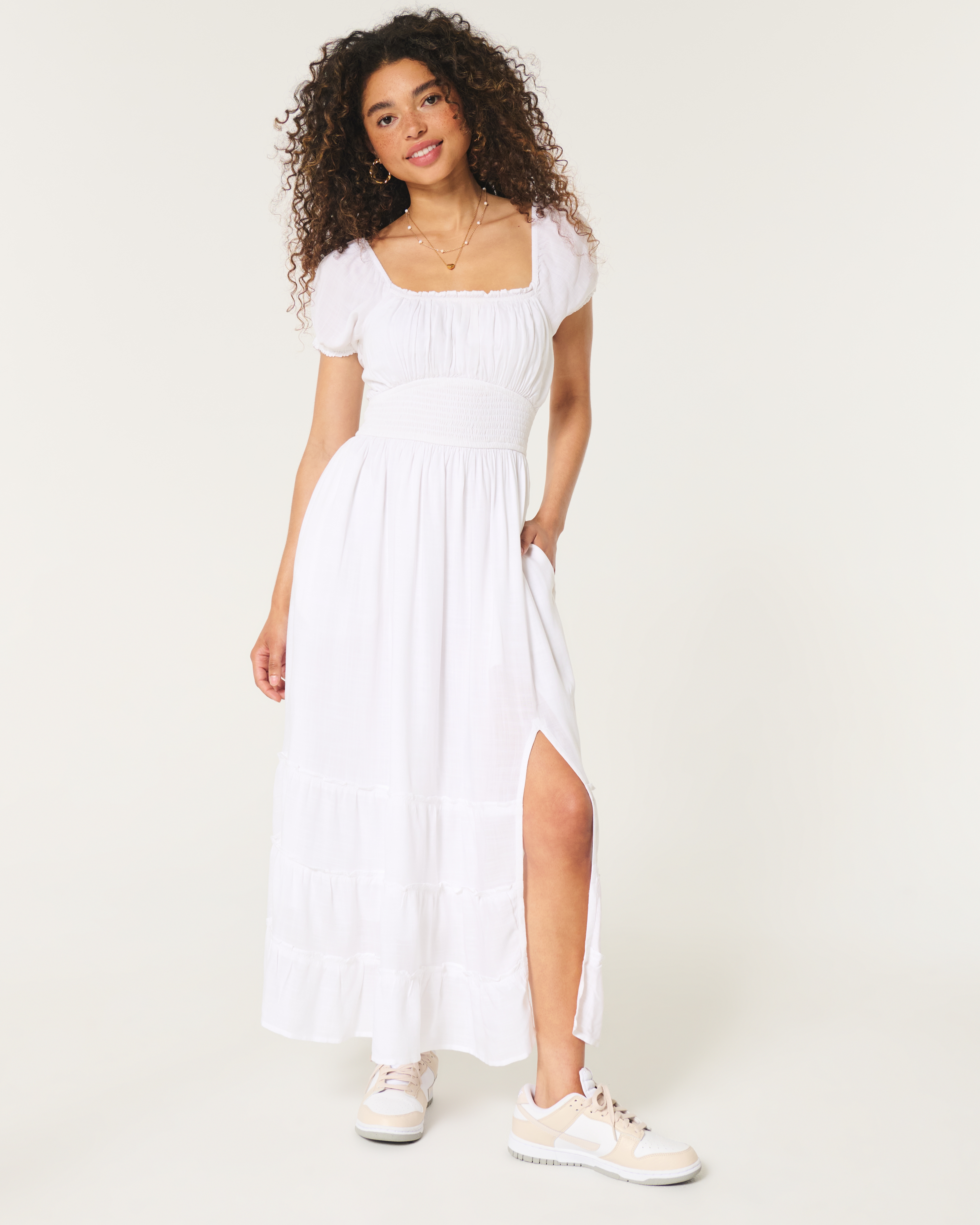 Hollister Saidie Short-Sleeve Tie-Back Midi Dress