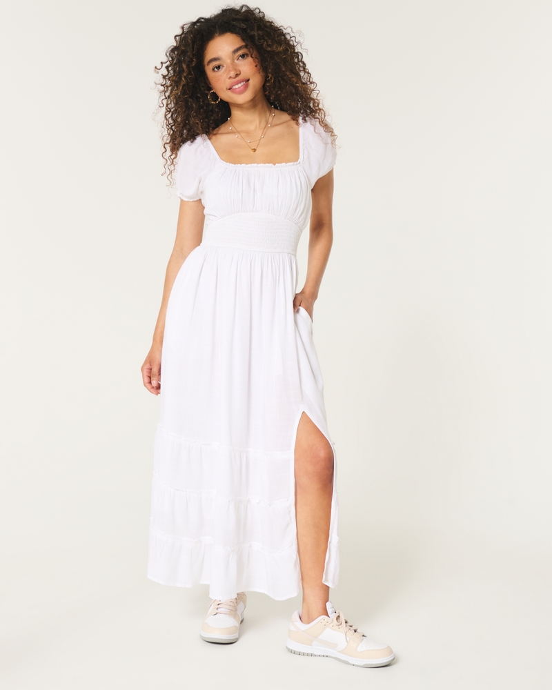 Women's Hollister Saidie Short-Sleeve Tie-Back Midi Dress