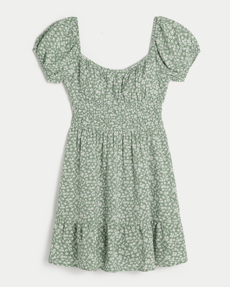 Short-Sleeve Channeled Waist Mini Dress