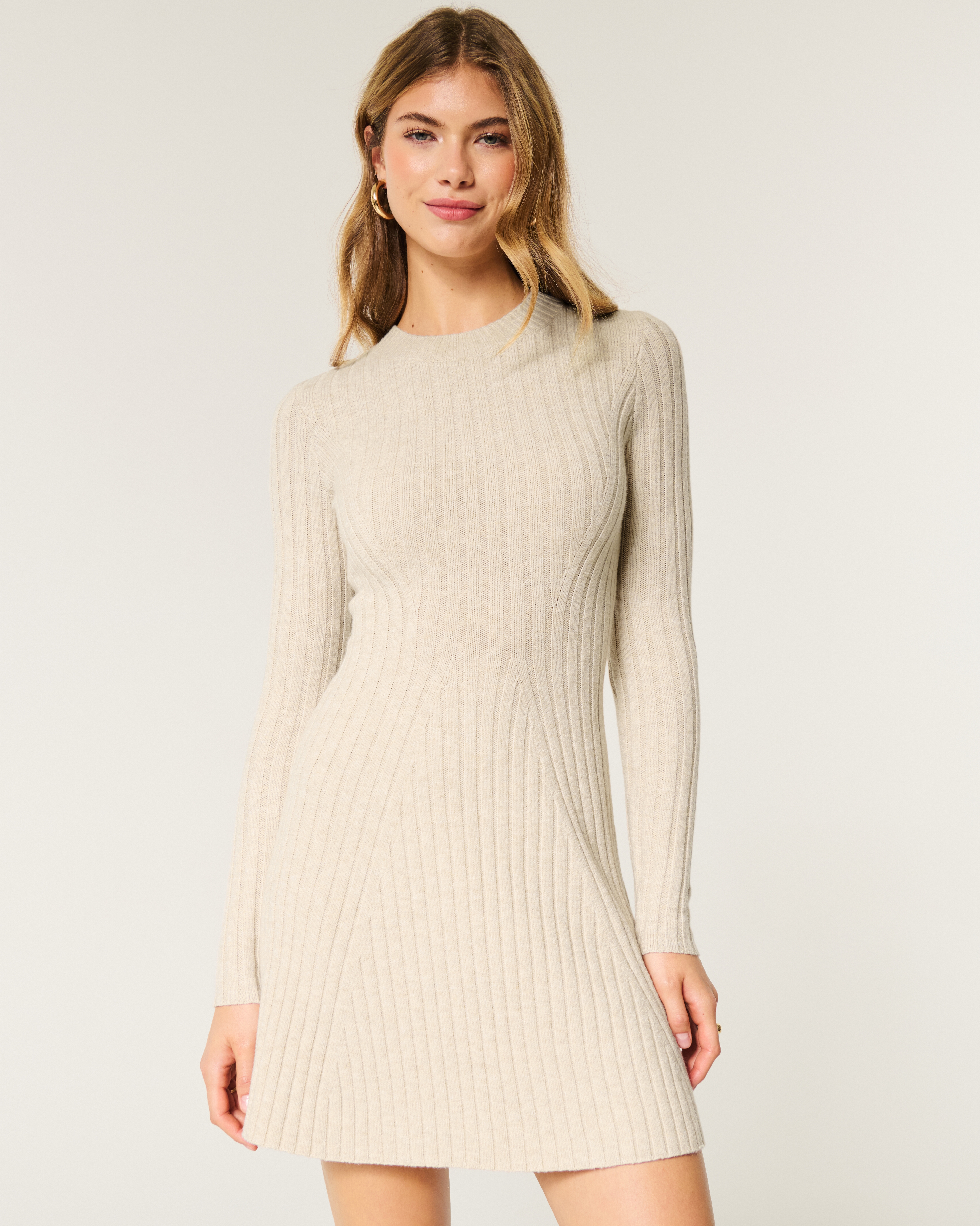 Women s Ribbed Skater Mini Sweater Dress Women s Dresses Rompers HollisterCo