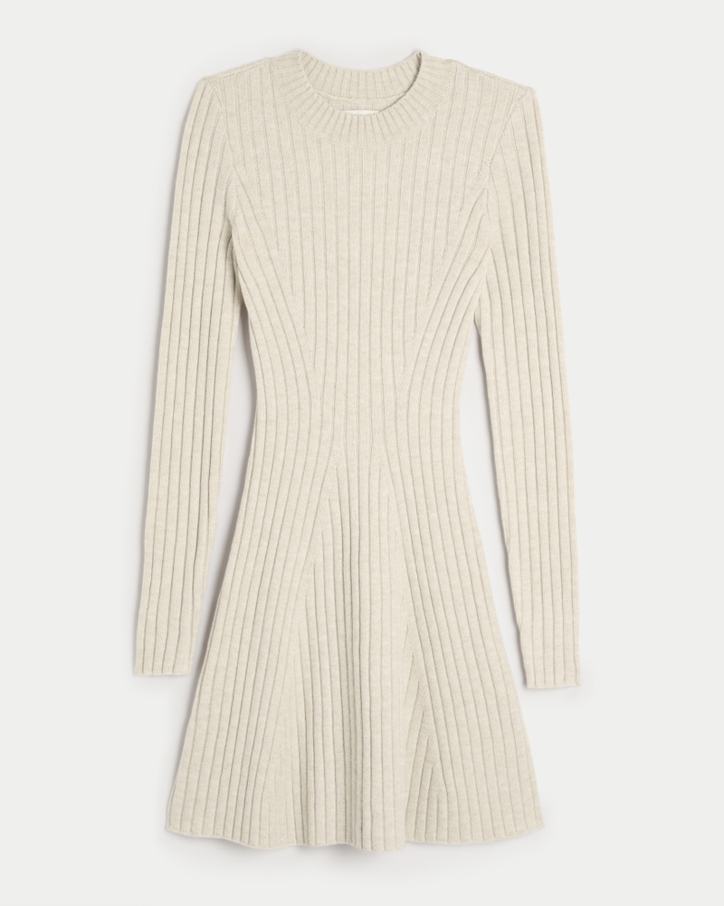 Women s Ribbed Skater Mini Sweater Dress Women s Dresses Rompers HollisterCo