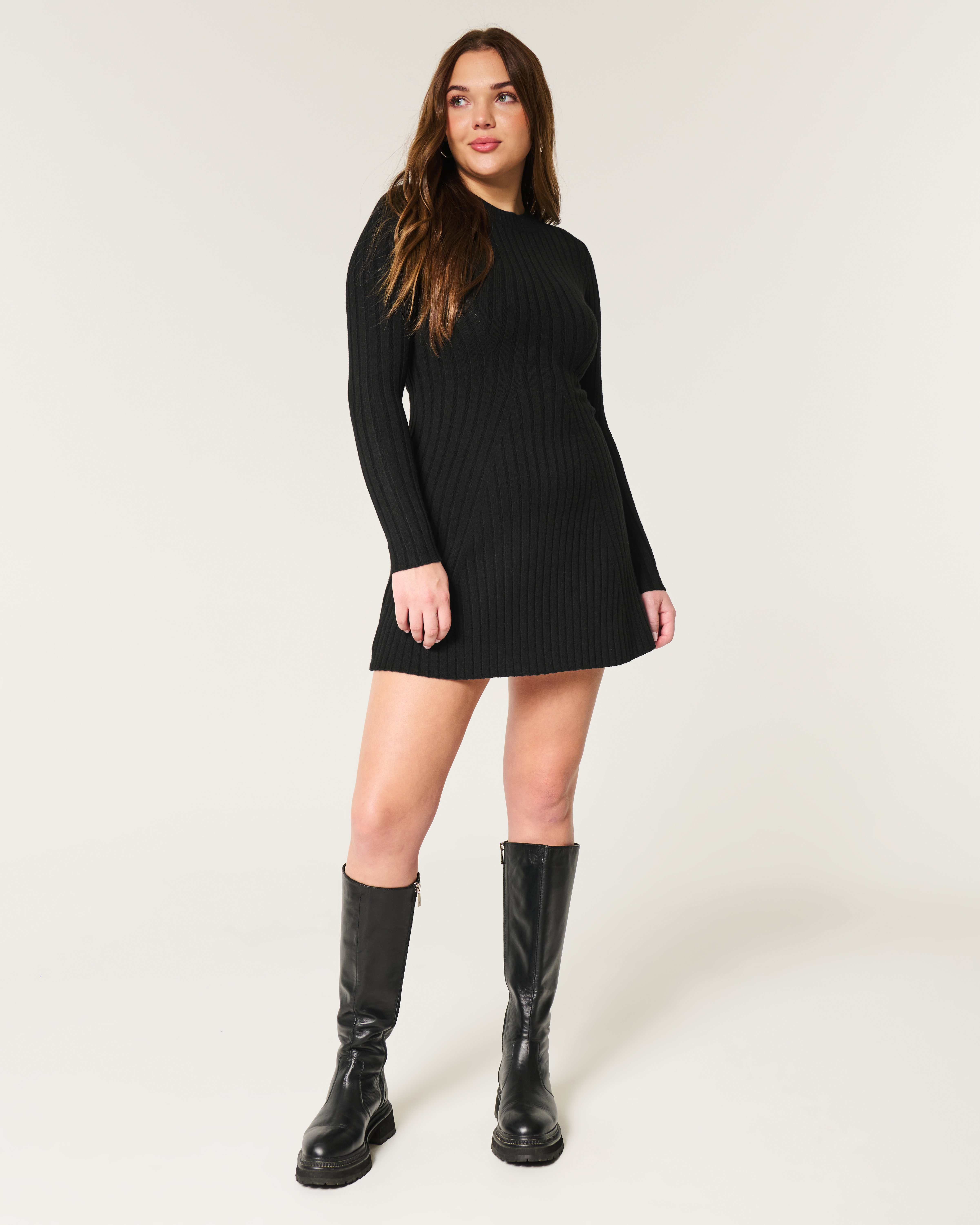 Women s Ribbed Skater Mini Sweater Dress Women s Dresses Rompers HollisterCo