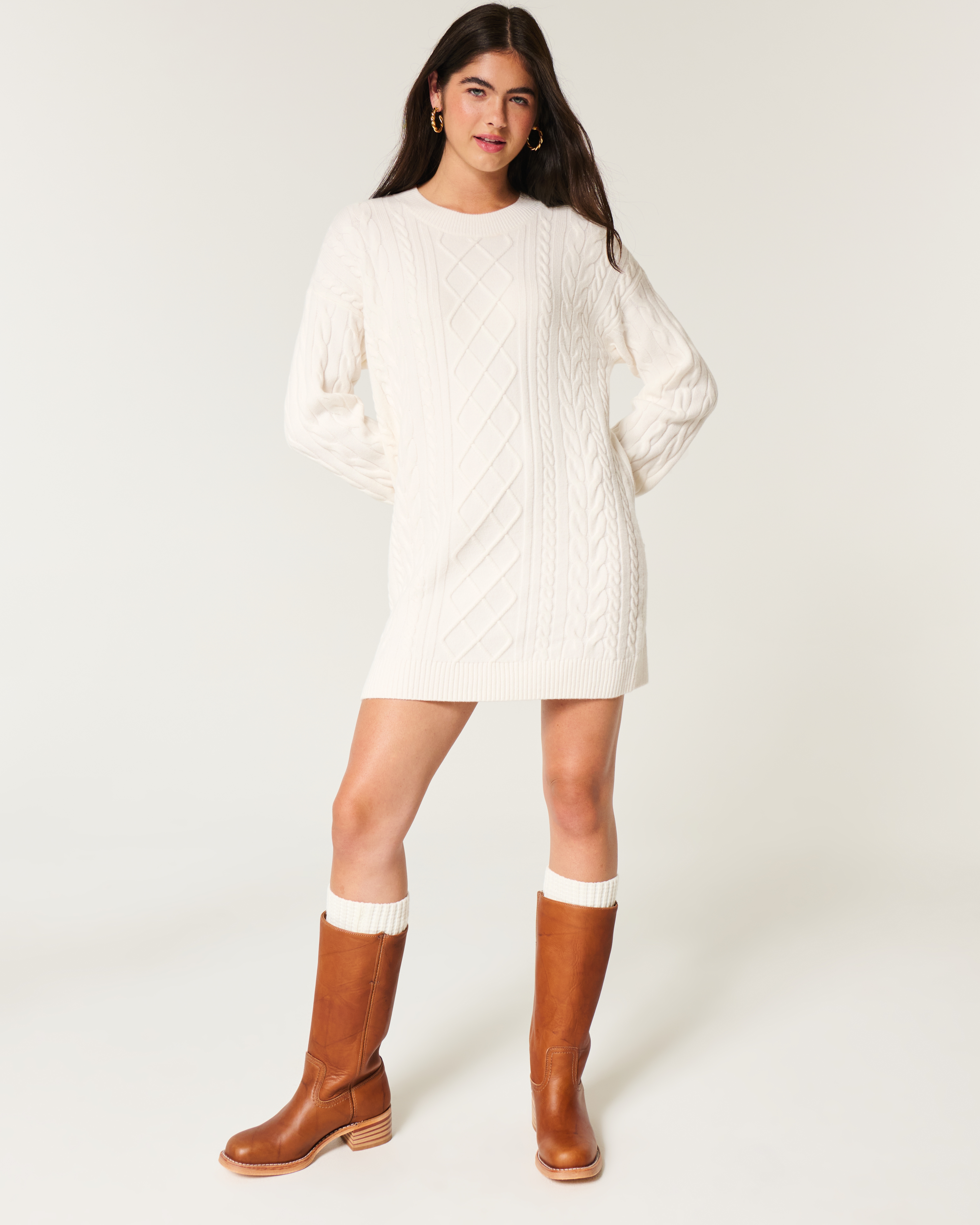 Women's Oversized Cable-Knit Crew Sweater Dress | Women's