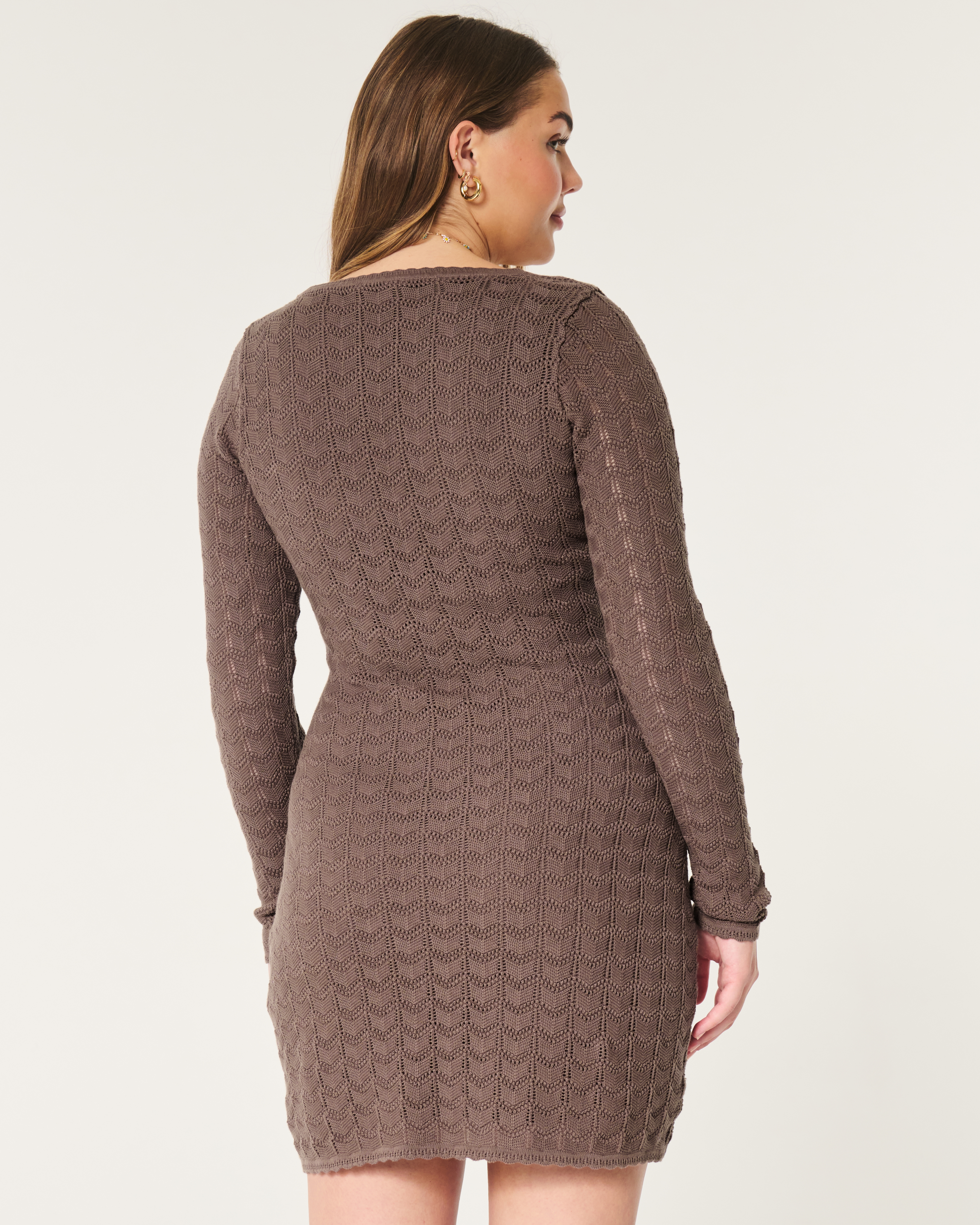 Women s Long Sleeve Crochet Style Mini Dress in Chocolate Size XXS PETITE from Hollister