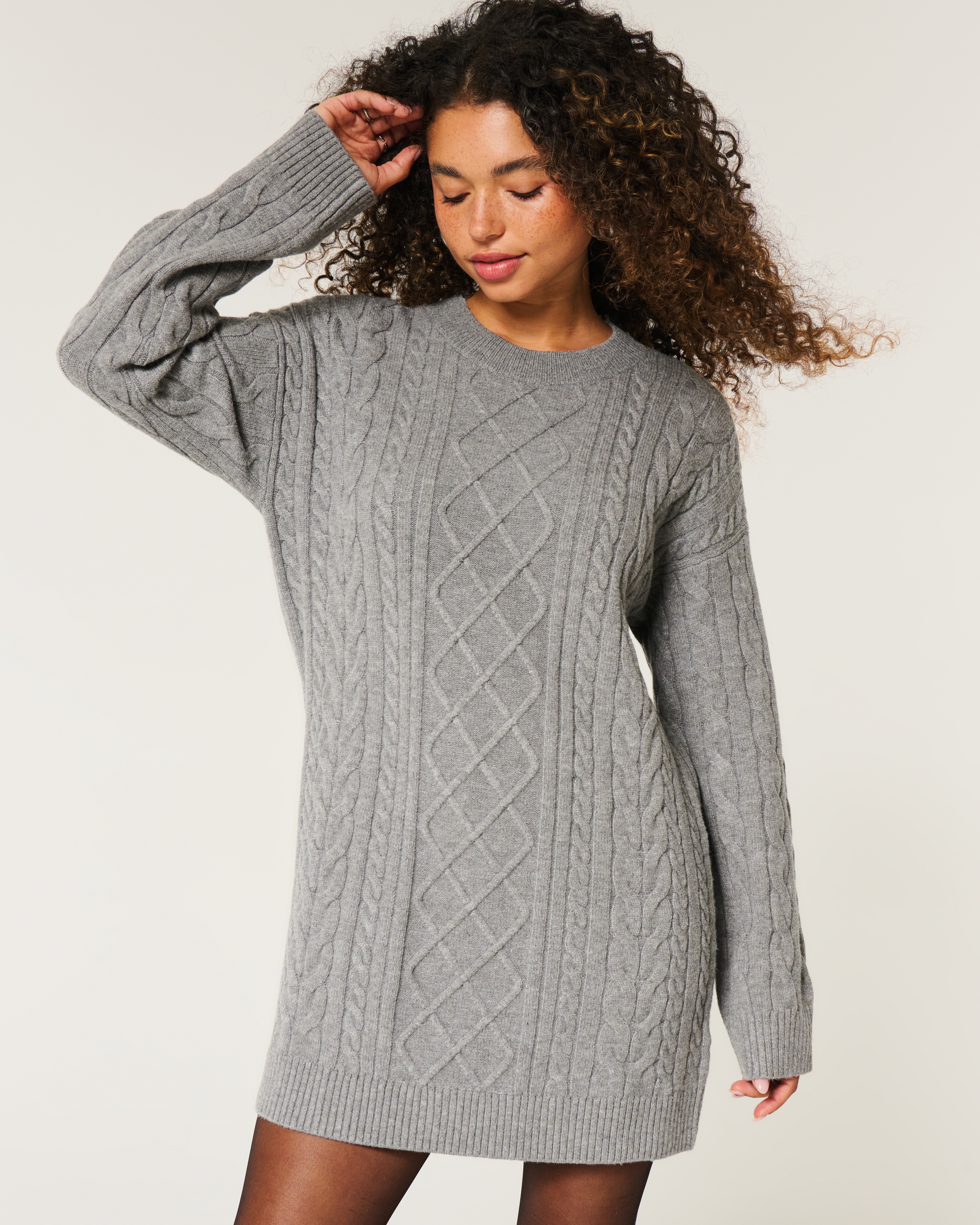 [ JEANS] Cable Sweater Dress ☆送料込☆ Women's Oversized Cable-Knit Crew Sweater Dress | Women's