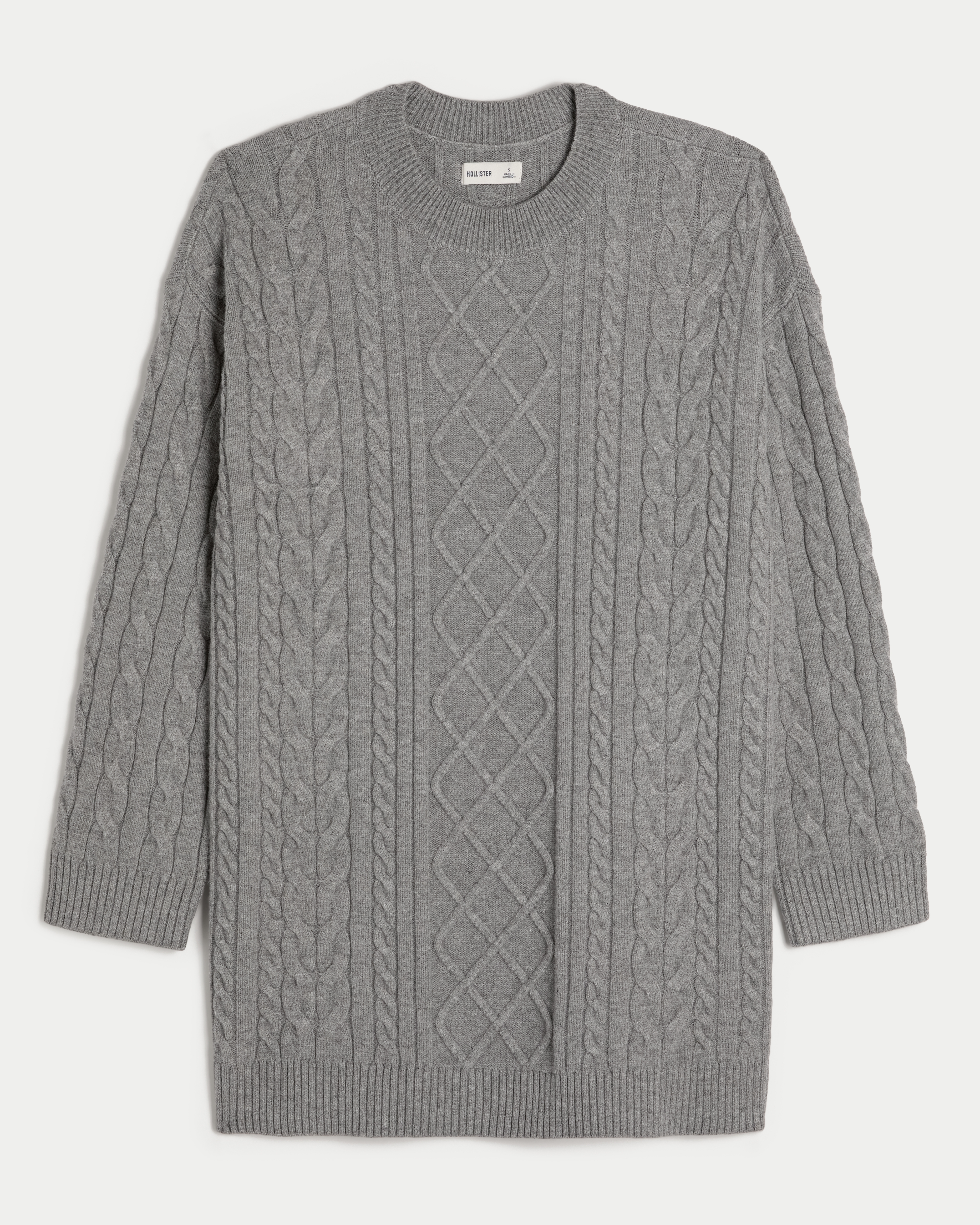 Oversized Cable-Knit Crew Sweater Dress