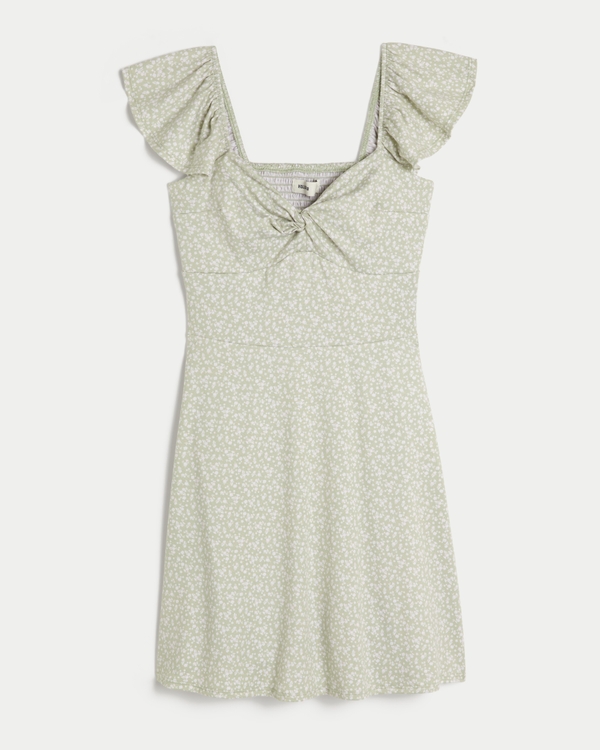 Twist Bust Knit Skort Dress, Eucalyptus Green Floral