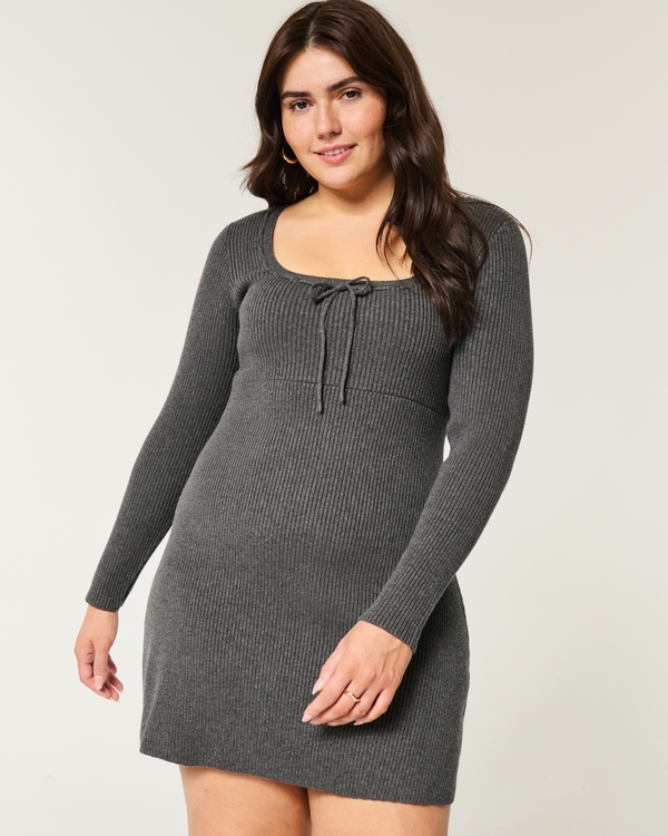 Sweater-Knit Skater Mini Dress, Dark Heather Grey view 1