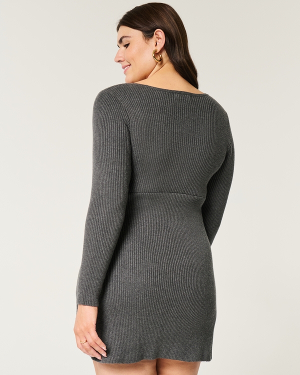Sweater-Knit Skater Mini Dress, Dark Heather Grey view 2