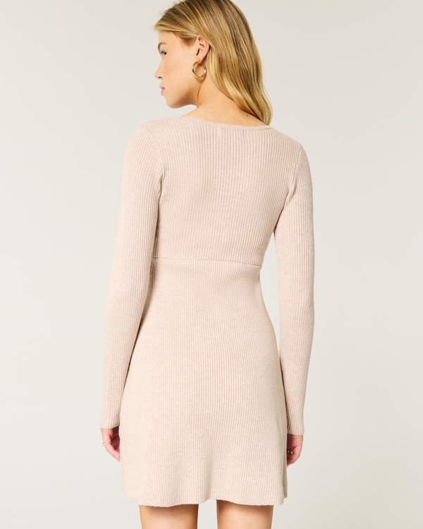 Sweater-Knit Skater Mini Dress, Light Heather Oatmeal view 2