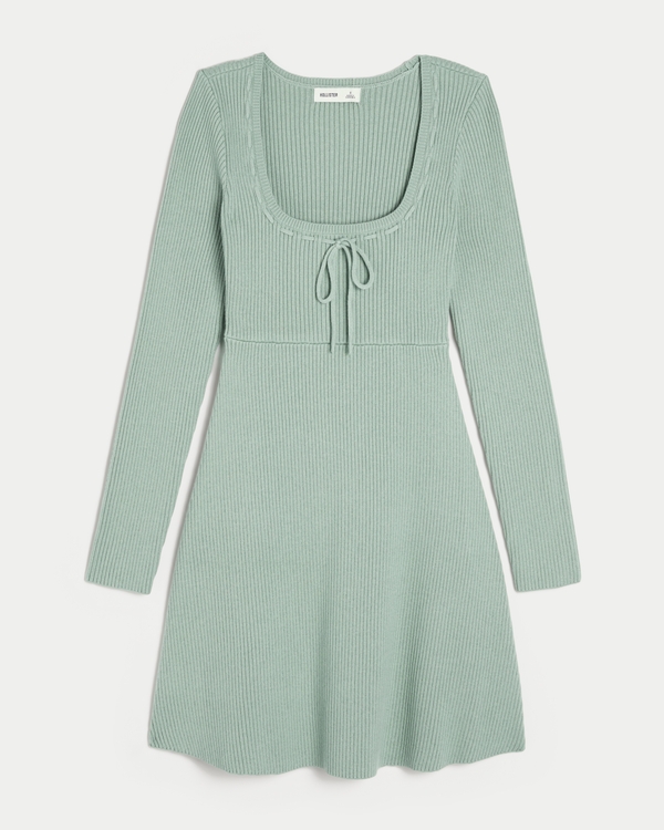 Sweater-Knit Skater Mini Dress, Eucalyptus Green view 1