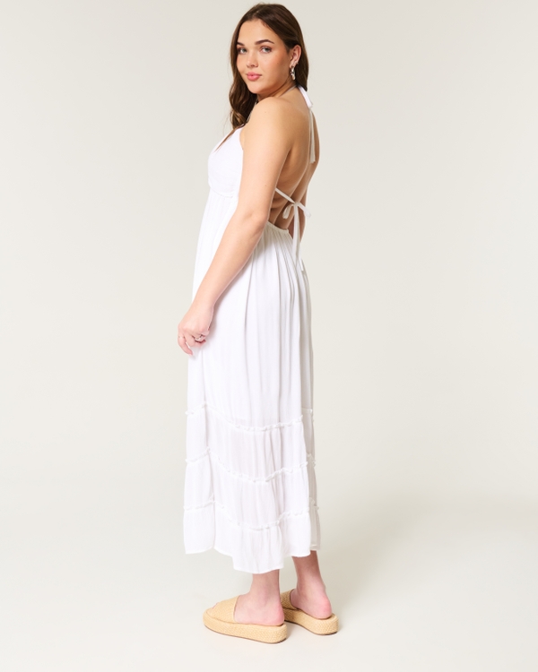 Open Back Halter Maxi Dress, White view 1