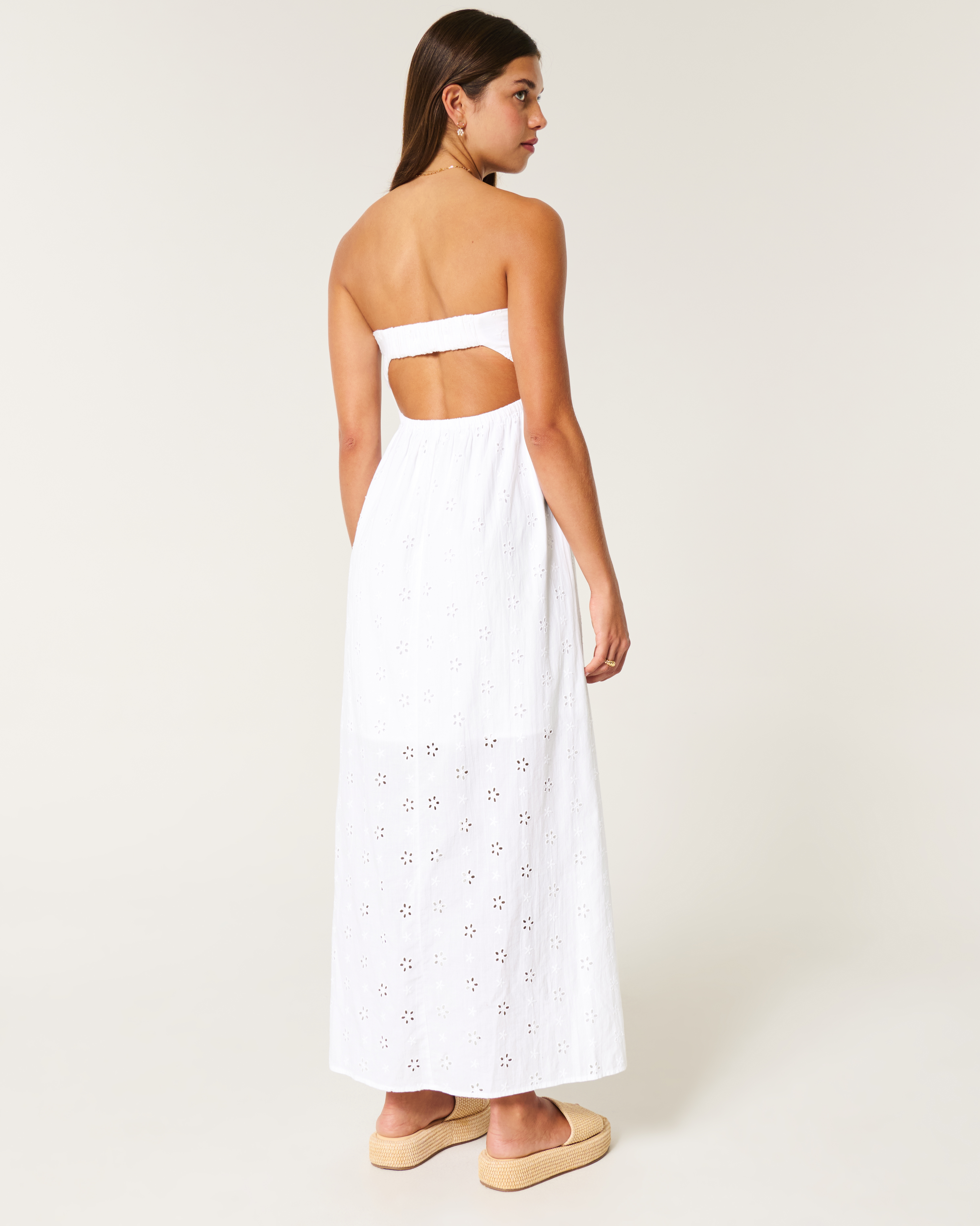 Twist Bust Eyelet Strapless Midi Dress