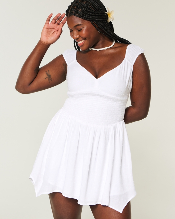 Off-the-Shoulder Asymmetrical Hem Mini Dress, White view 1