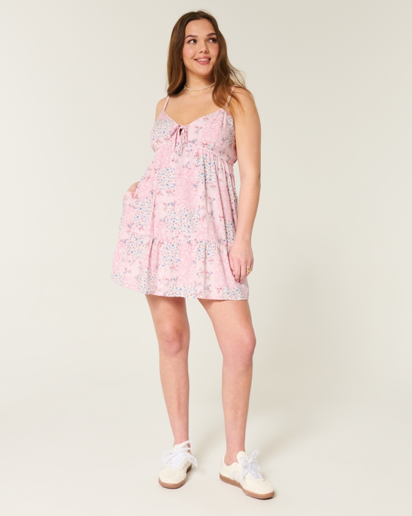 Babydoll Mini Dress, Light Pink Floral view 2
