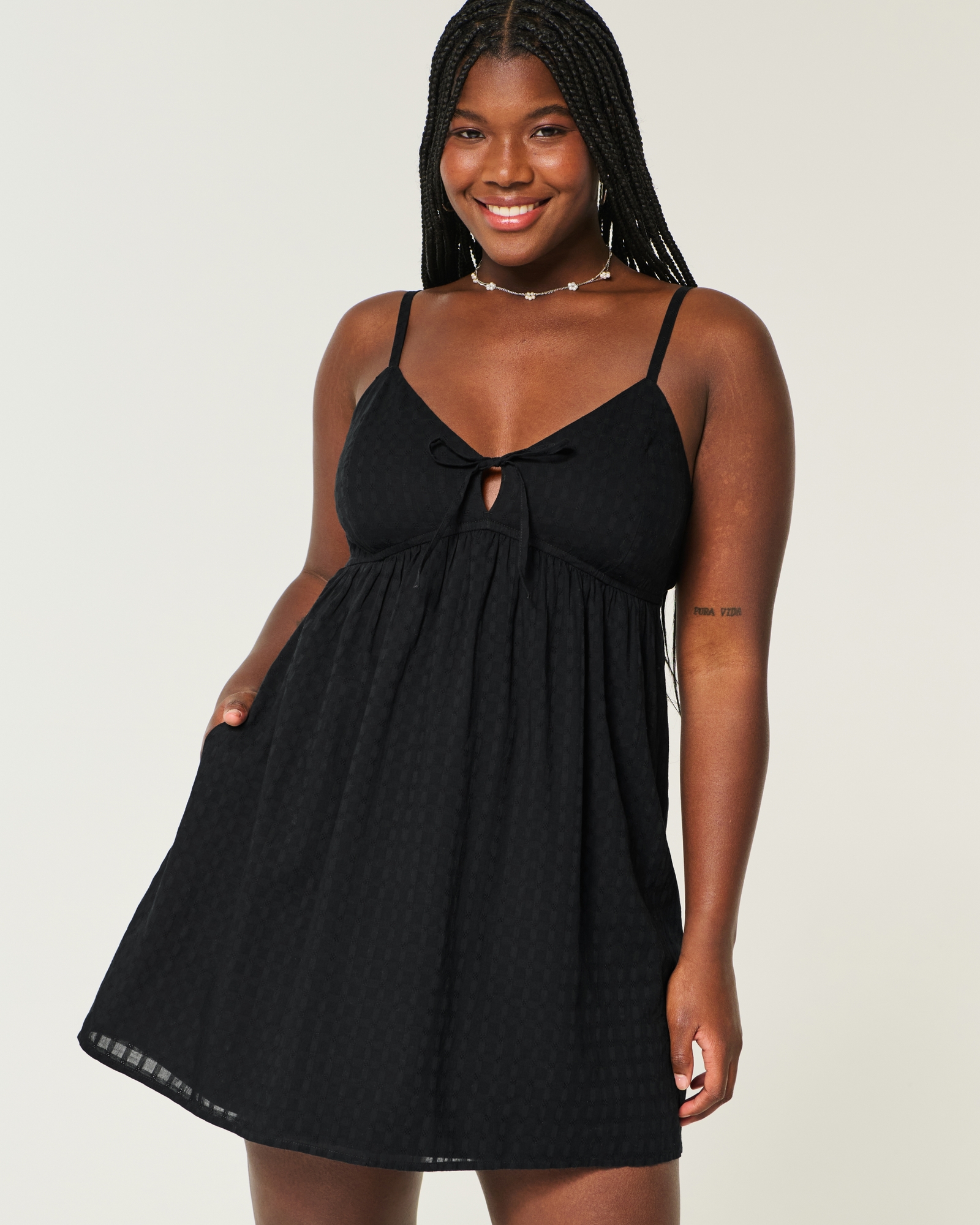 Women's Babydoll Mini Dress in Black Size XXS TALL from Hollister