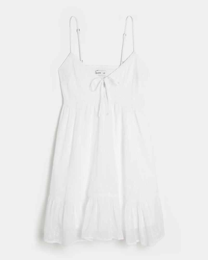 Embroidered Asymmetrical Hem Mini Dress