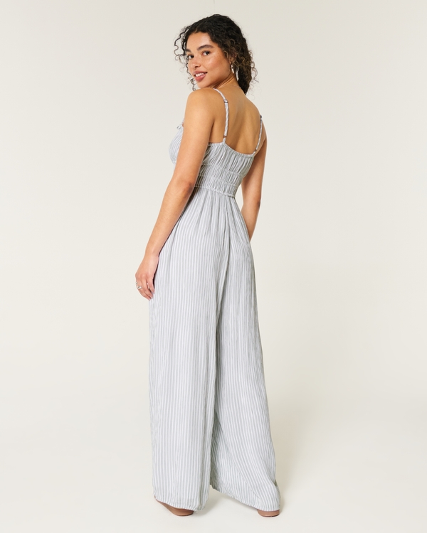 Tie-Front Jumpsuit, White Stripe view 2