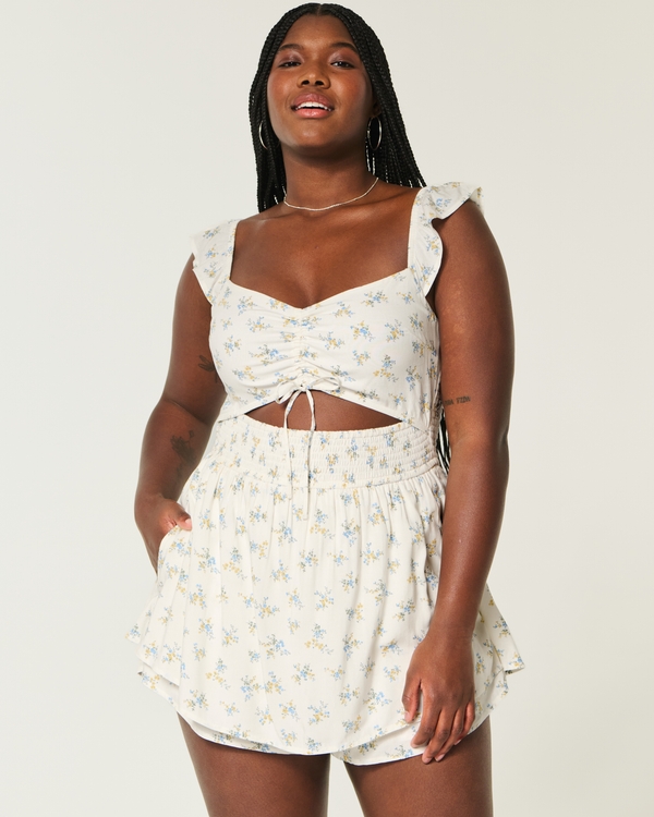 Flutter Sleeve Romper, Cloud White Floral view 1