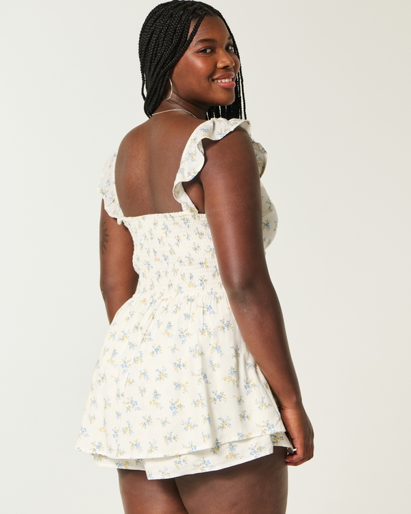 Flutter Sleeve Romper, Cloud White Floral view 2
