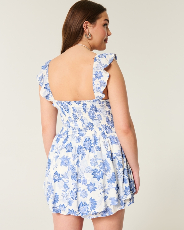 Flutter Sleeve Romper, White Floral view 2