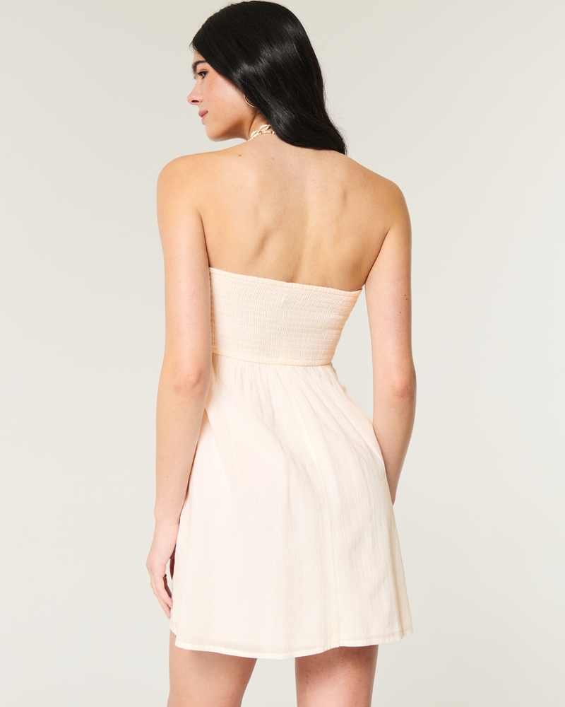 Strapless Crochet-Style Mix Mini Dress