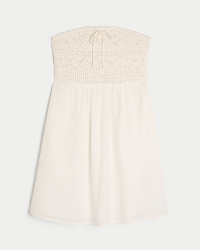 Strapless Crochet-Style Mix Mini Dress
