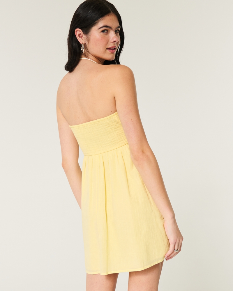 Strapless Crochet-Style Mix Mini Dress