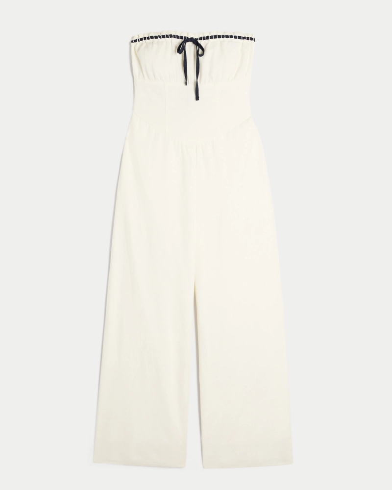 Linen-Blend Strapless Jumpsuit