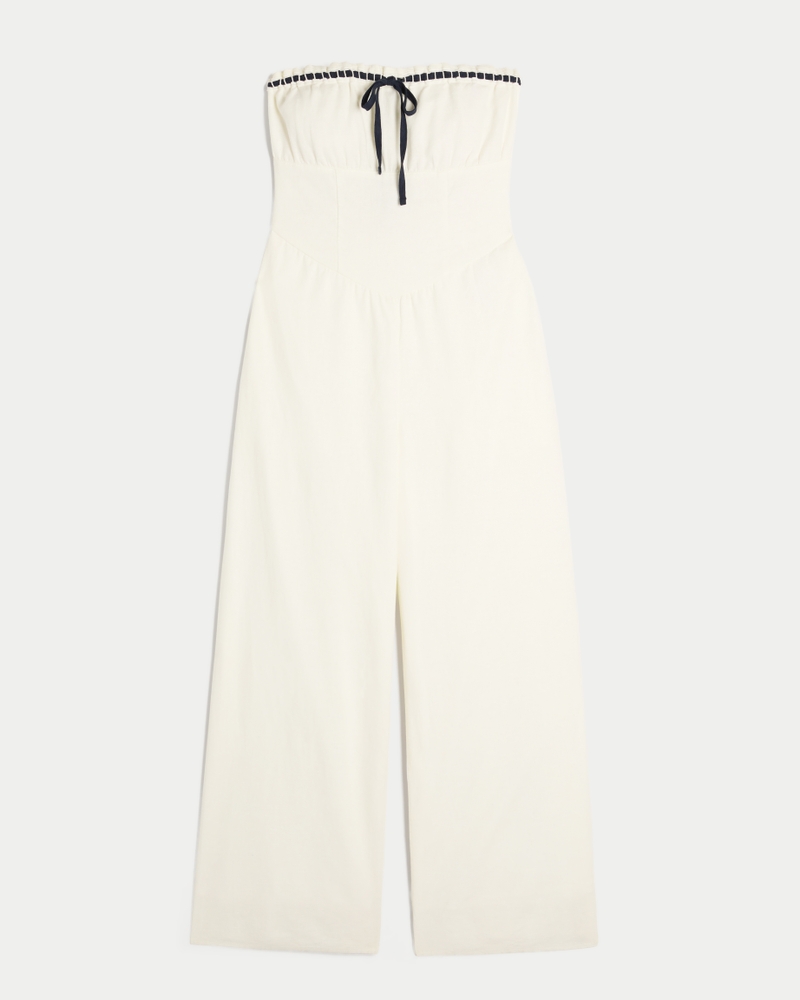 Linen-Blend Strapless Jumpsuit