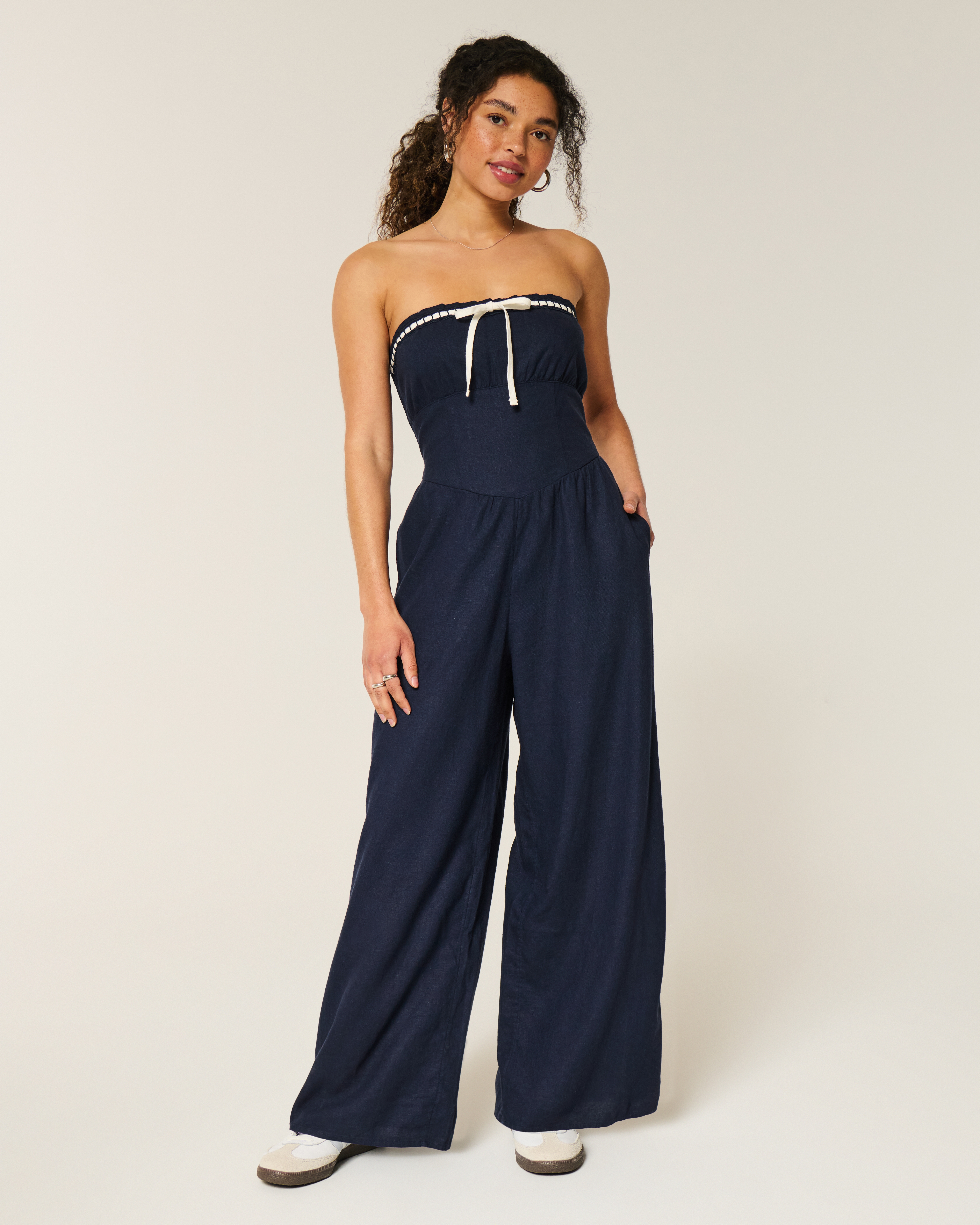 Linen-Blend Strapless Jumpsuit