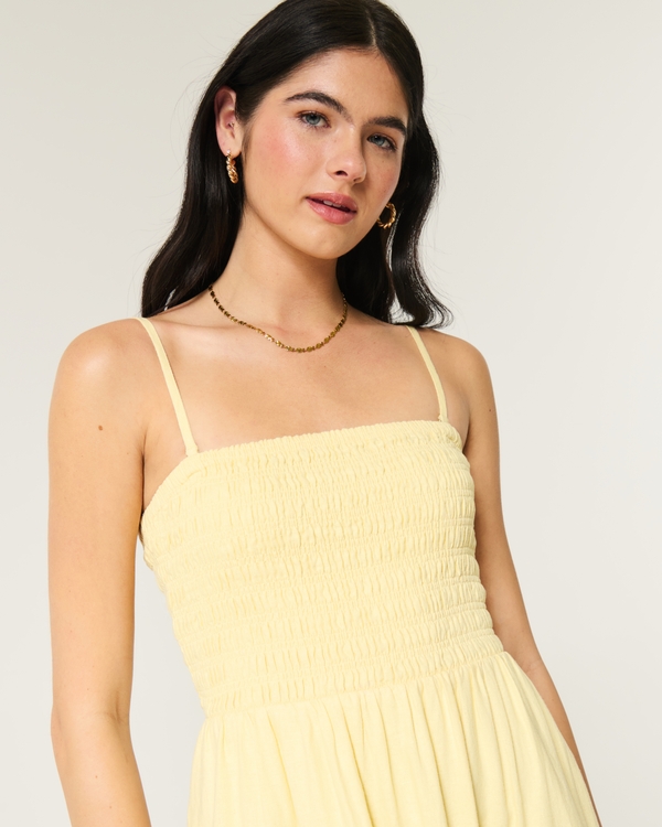 Strapless Linen-Blend Midi Dress, Butter Yellow view 2