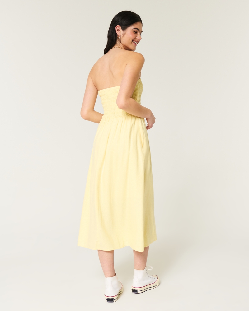 Strapless Linen-Blend Midi Dress