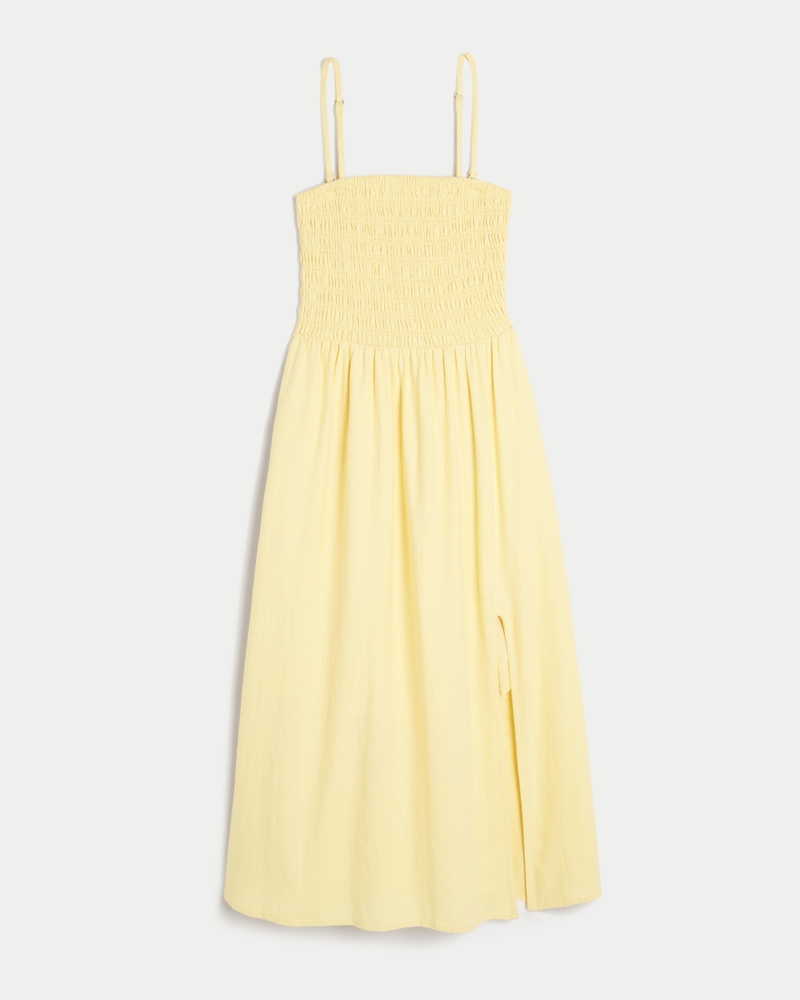 Strapless Linen-Blend Midi Dress