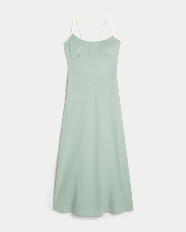 Linen-Blend Open-Back Slip Midi Dress