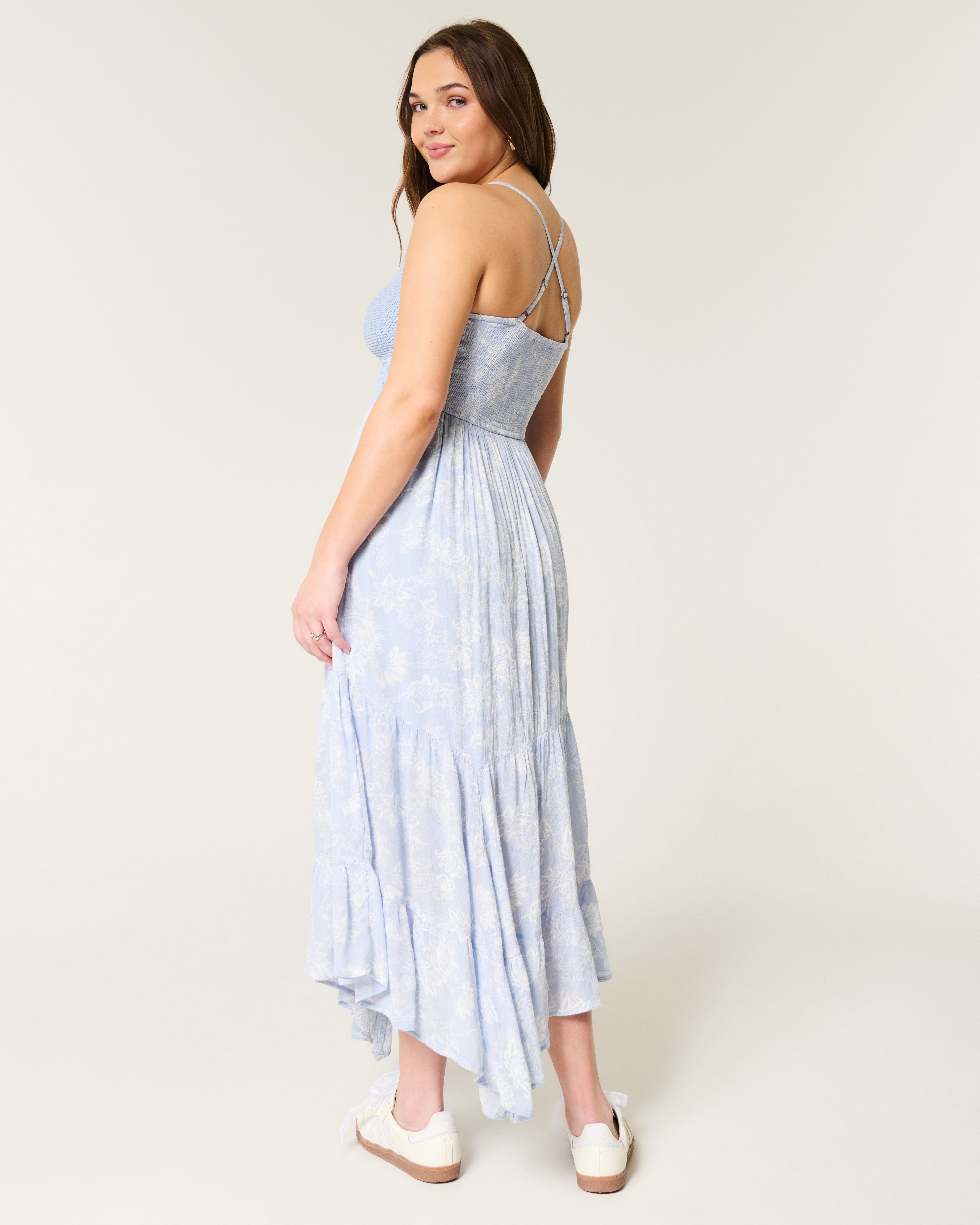 Crochet-Style Mix V-Neck Maxi Dress