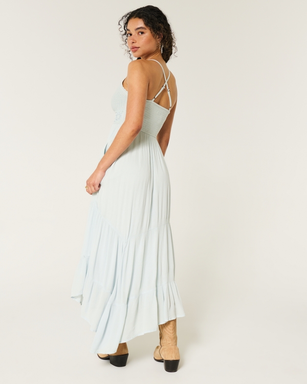 Crochet-Style Mix V-Neck Maxi Dress, Frost view 2