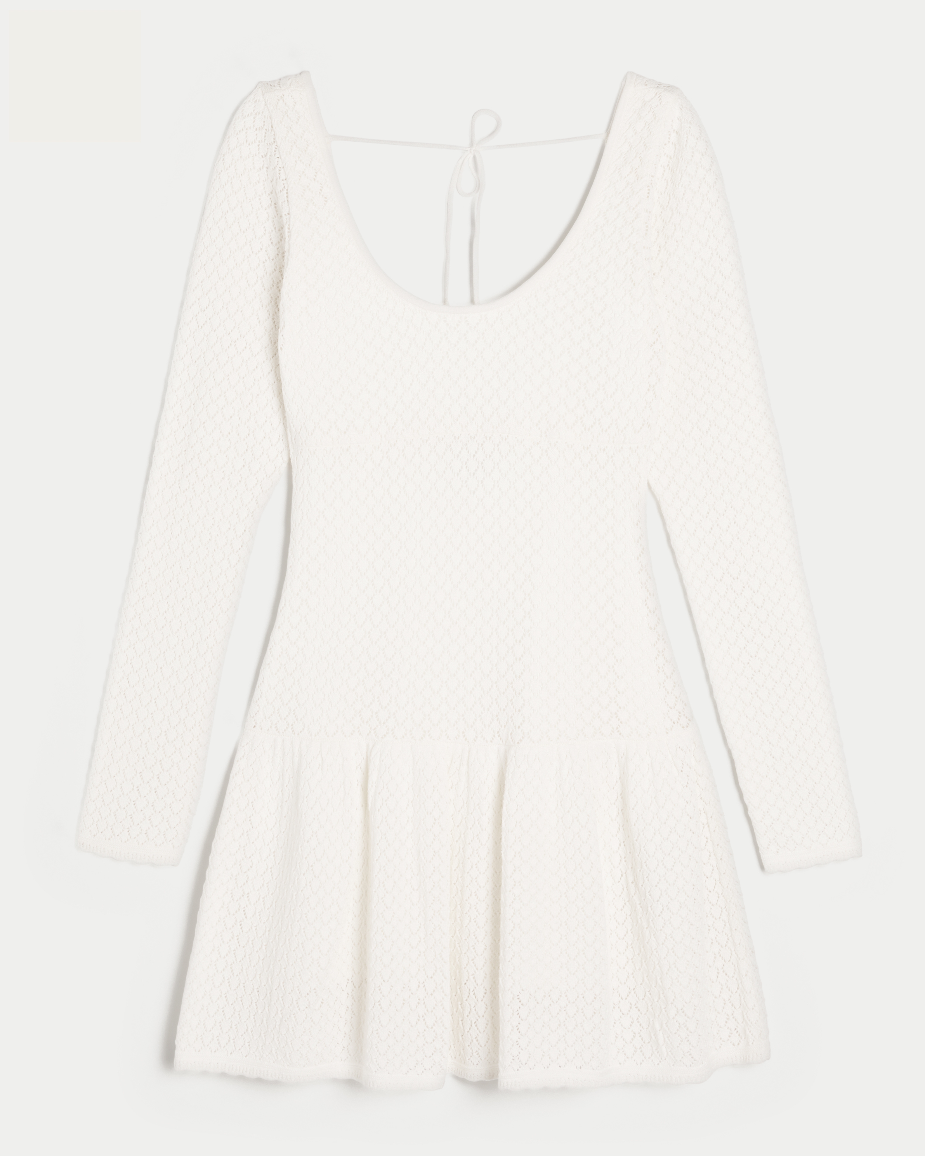 Long-Sleeve Crochet-Style Mini Skater Dress