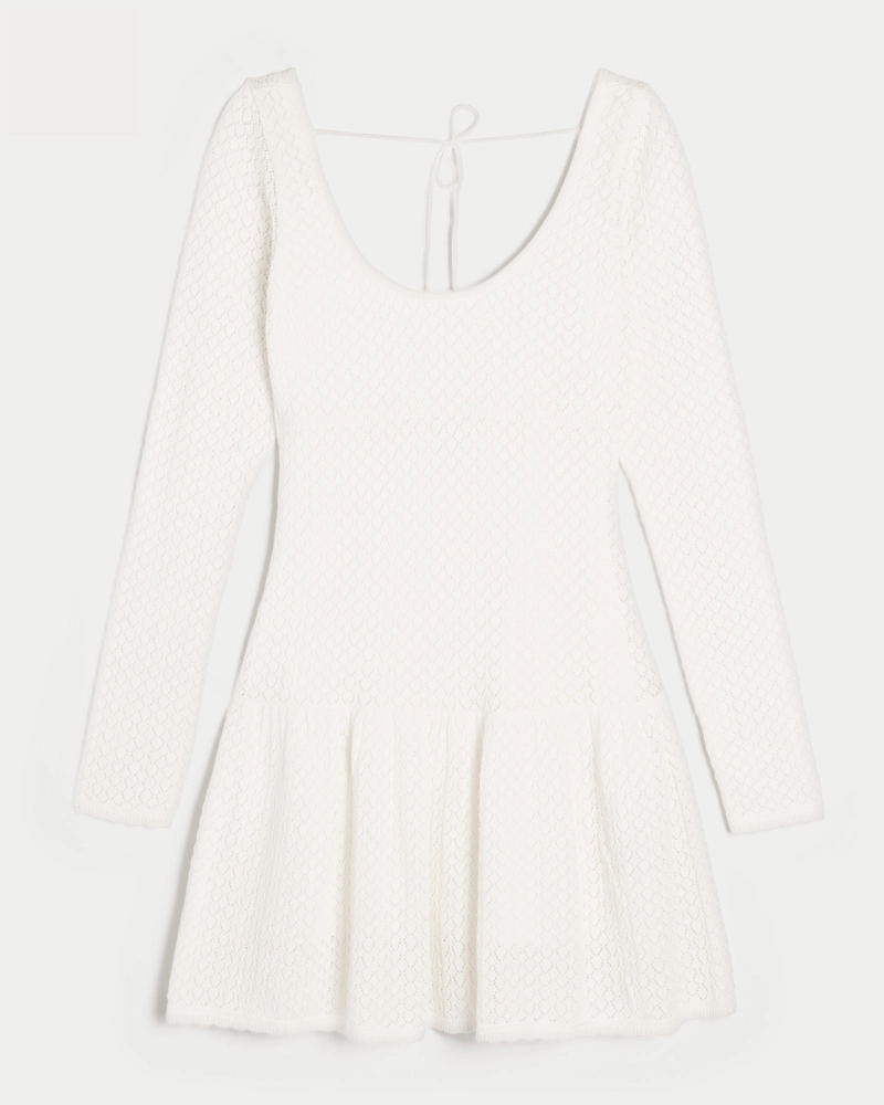 Long-Sleeve Crochet-Style Mini Skater Dress