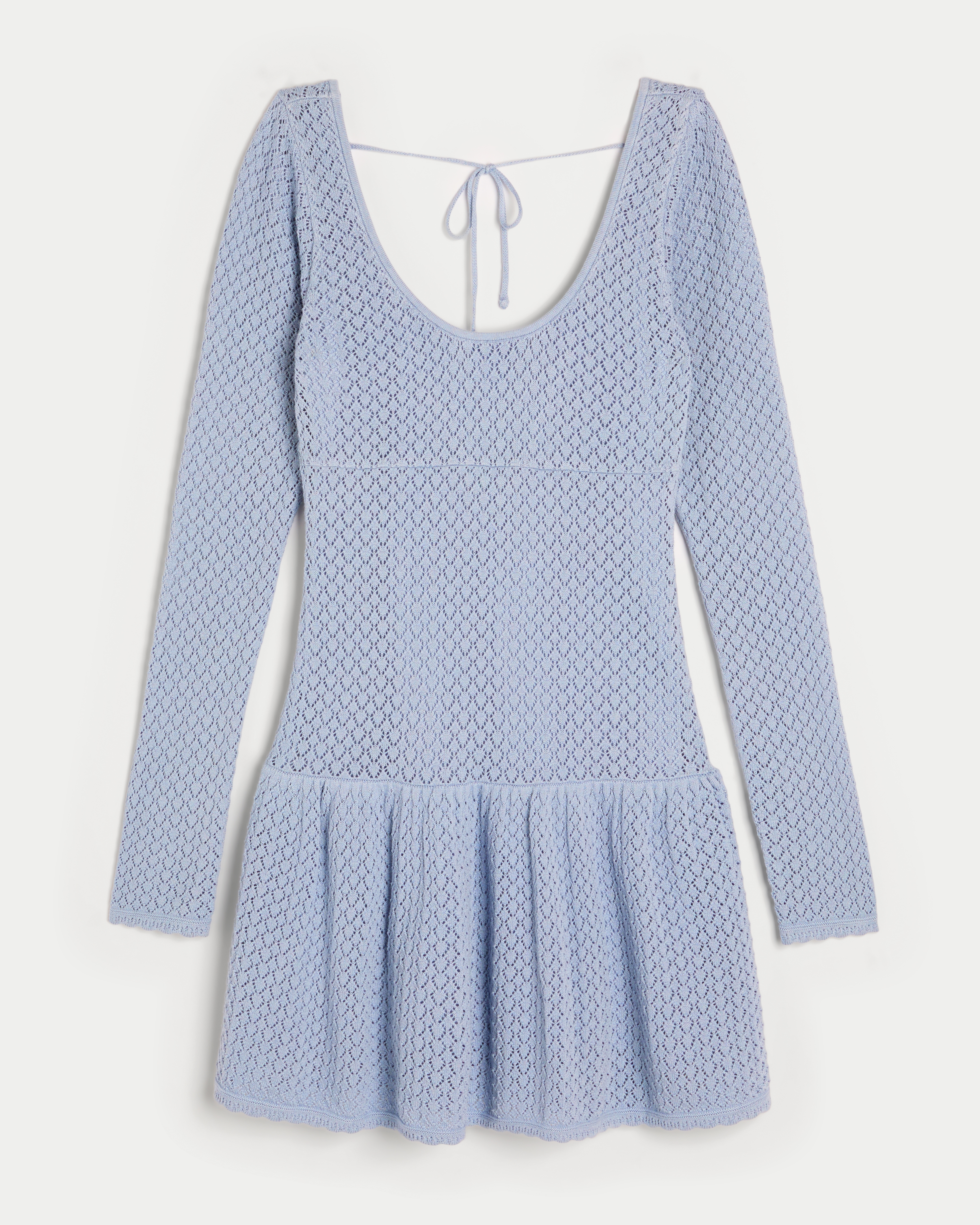Long-Sleeve Crochet-Style Mini Skater Dress