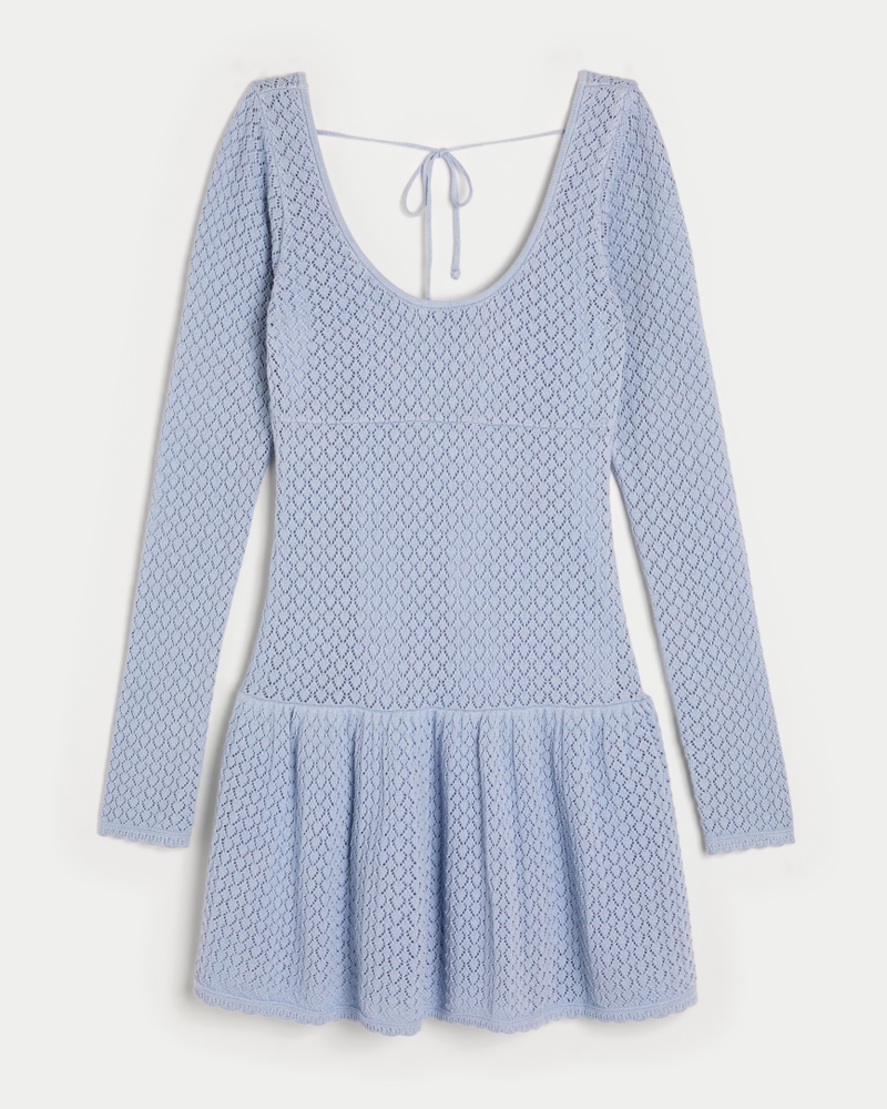 Long-Sleeve Crochet-Style Mini Skater Dress