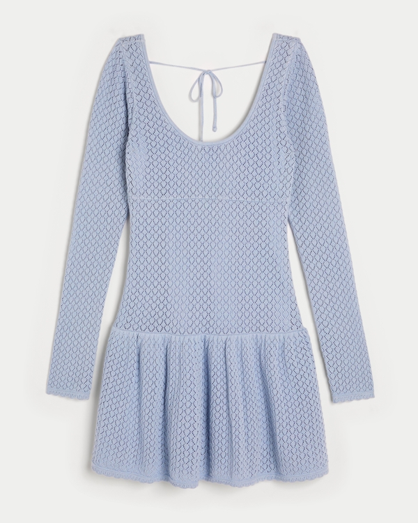 Women's Long-Sleeve Crochet-Style Mini Skater Dress | Women's Clearance |  HollisterCo.com