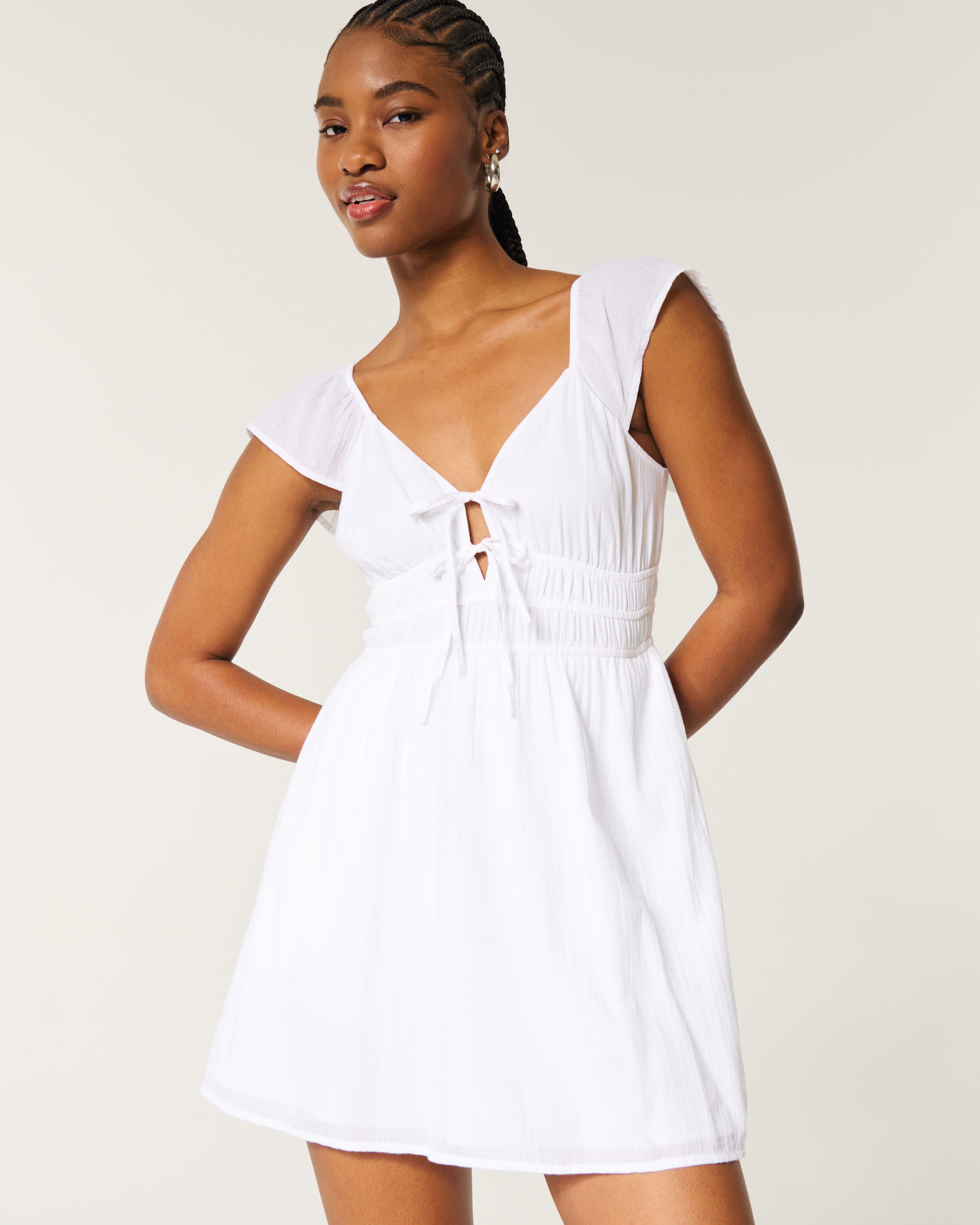 Flutter Sleeve Double-Tie Skort Dress