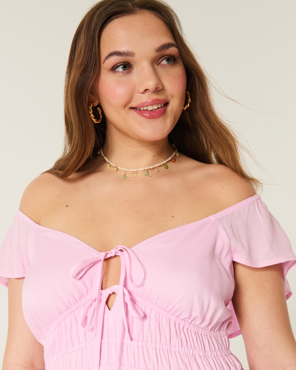 Flutter Sleeve Double-Tie Midi Dress, Rose Quartz view 2