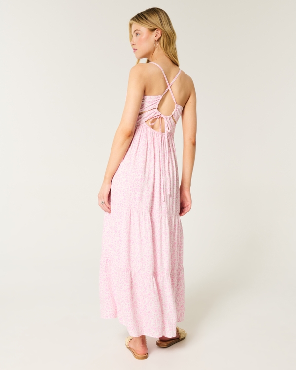 Open Back Maxi Dress, Light Pink Floral view 1