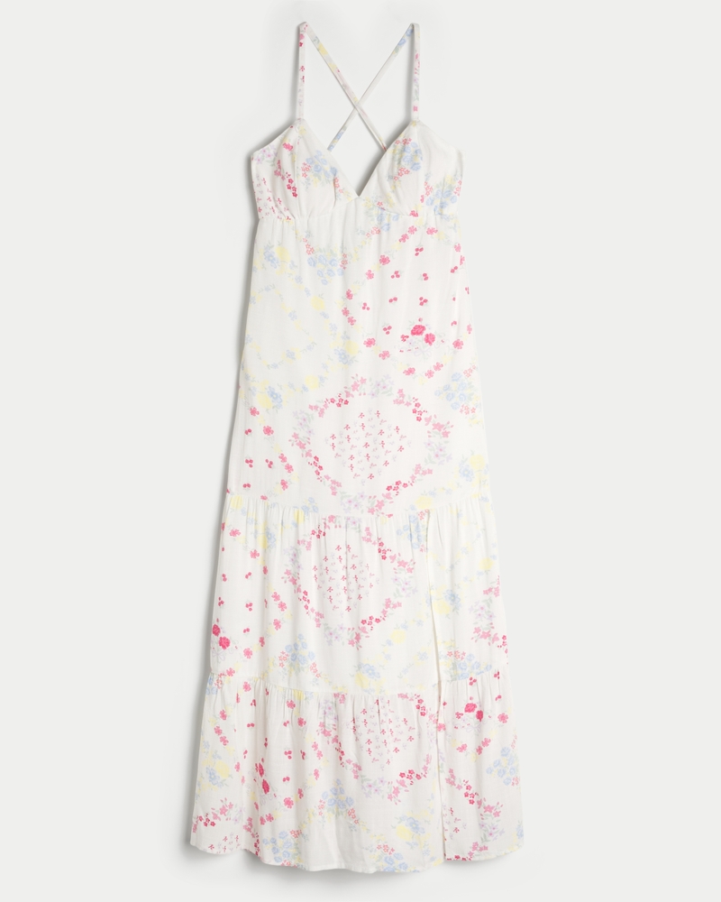 Women's Open Back Maxi Dress in White Floral Pattern Size XXL PETITE from Hollister