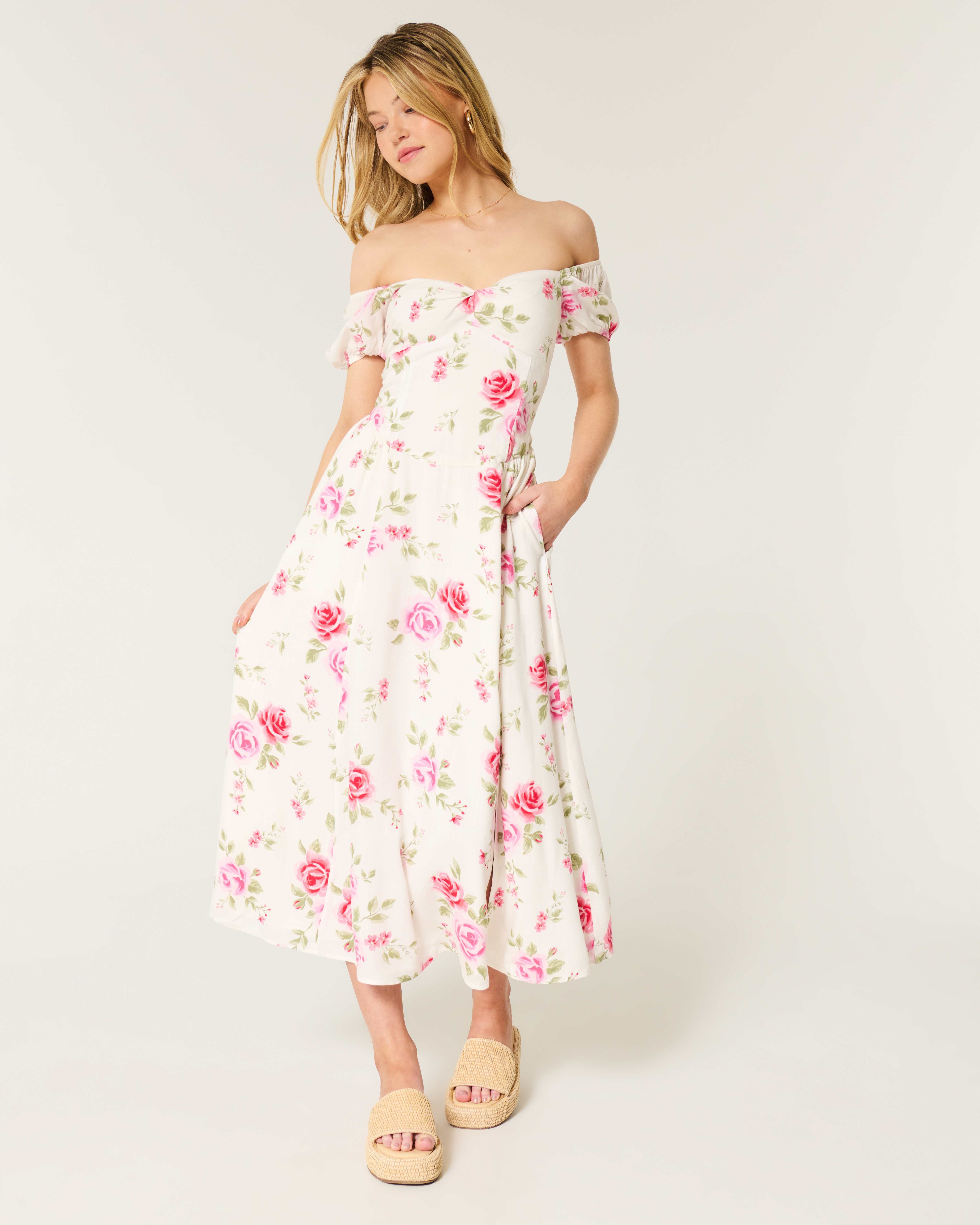 On/Off-the-Shoulder Drop-Waist Dress