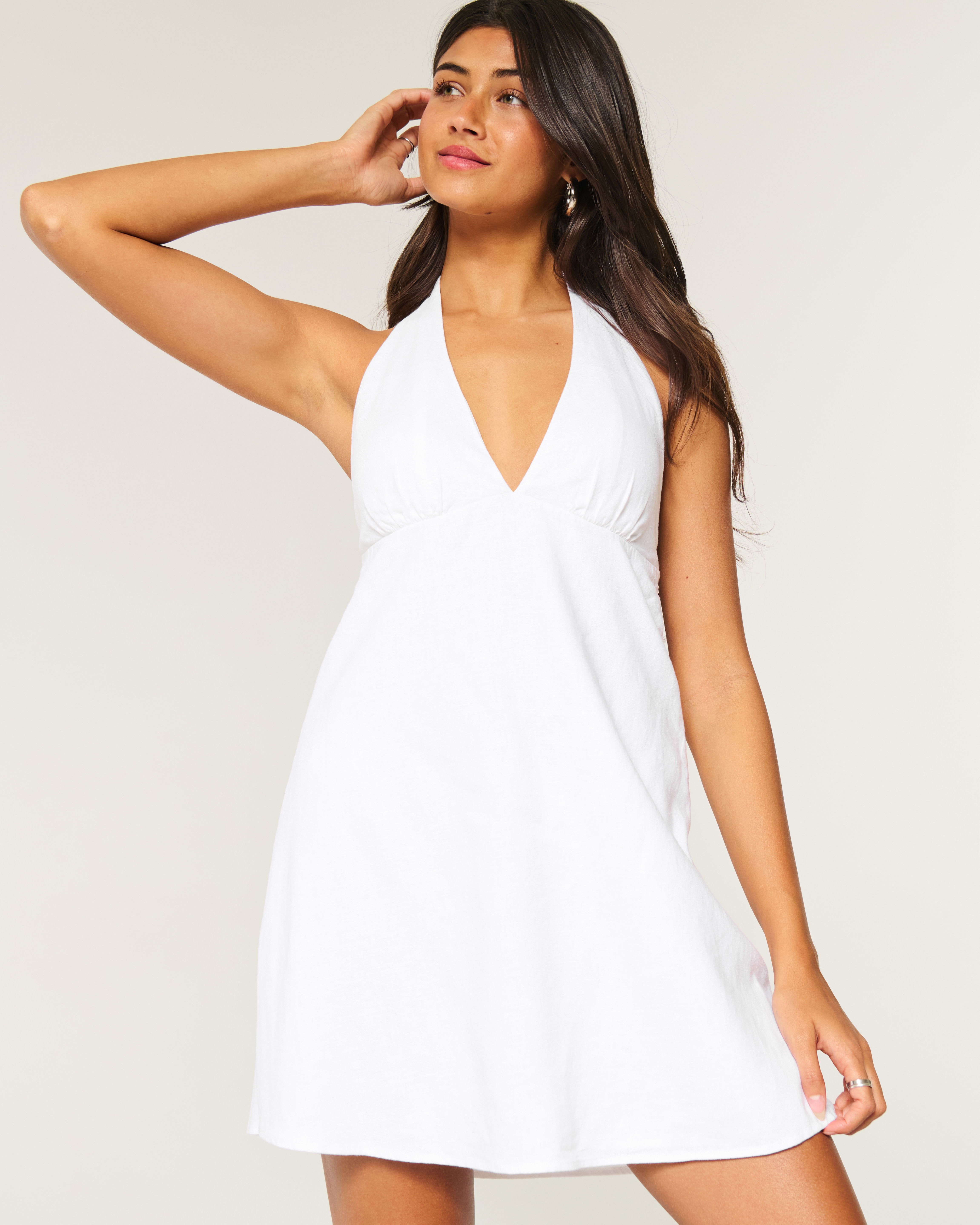 Open Back Linen-Blend Halter Dress