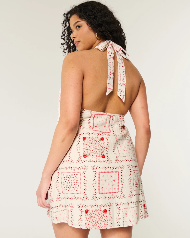 Open Back Linen-Blend Halter Dress